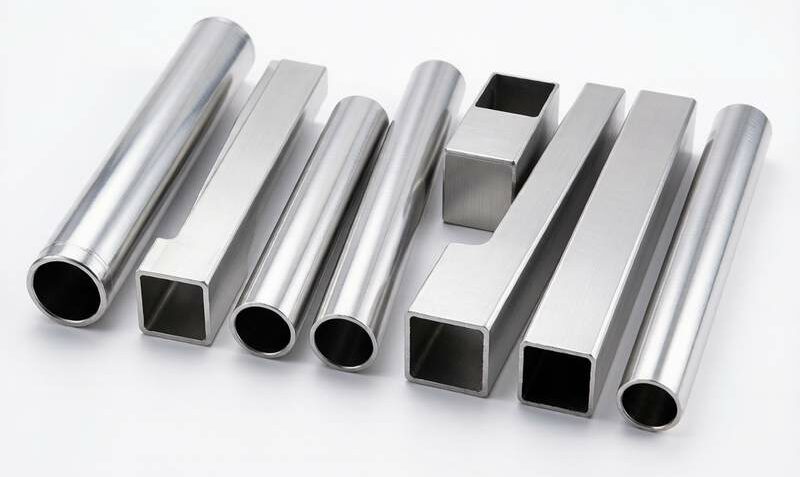 3003 aluminum tubes in round, square, and rectangular cross-section profiles, polished aluminum finish