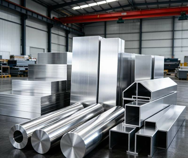 6061 aluminum alloy sheets plates and bars displayed in warehouse with polished silver metallic surface finish