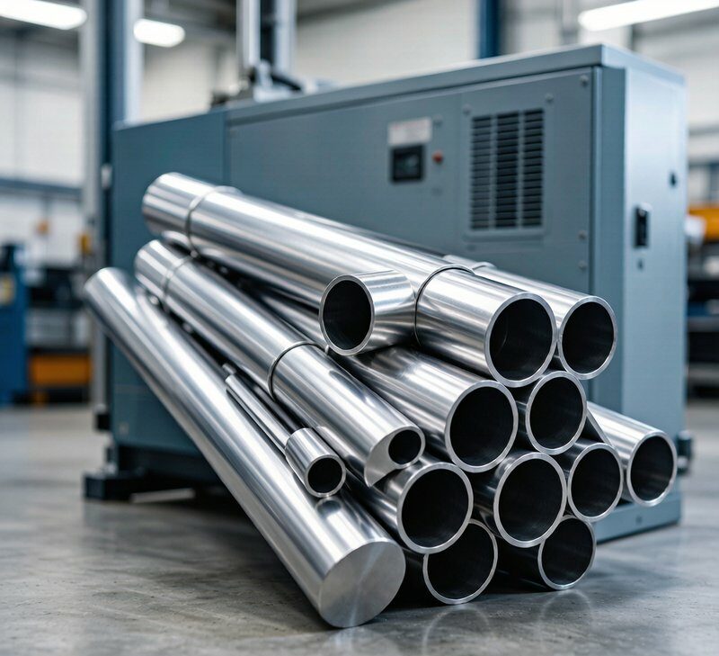 6061 aluminum round tubes bundled in warehouse with various diameters