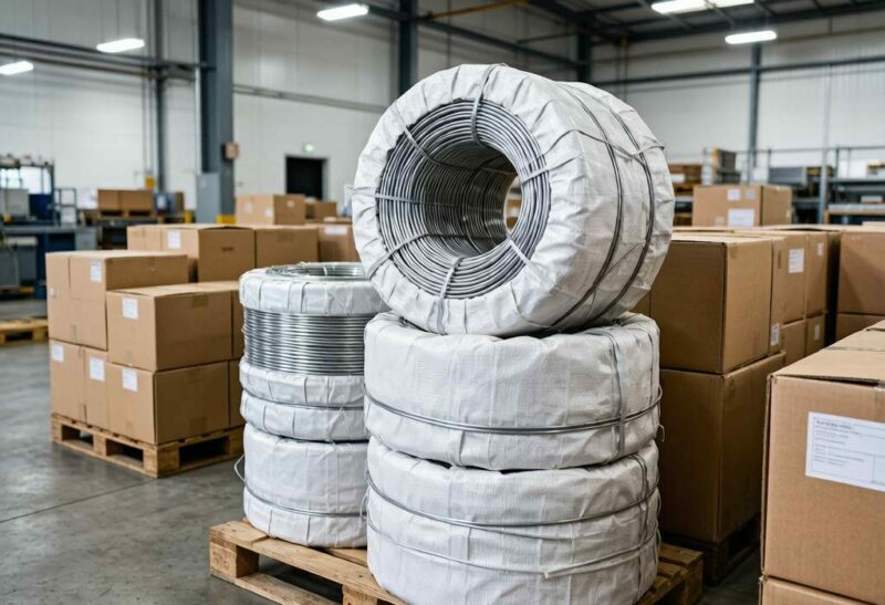aluminum wire export packaging on pallets wrapped in protective material for international shipping