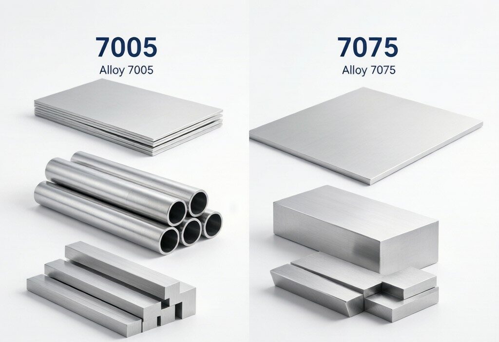 7005 vs 7075 aluminum products comparison - tubes bars and sheets side by side