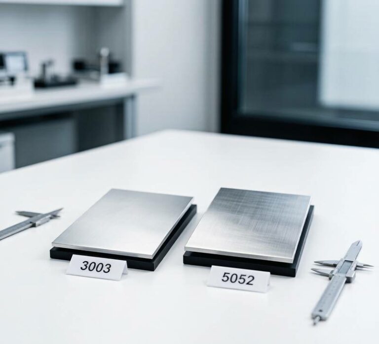 3003 and 5052 aluminum alloy sheet samples side by side for comparison testing