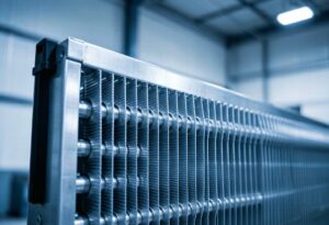 Modern HVAC heat exchanger unit with aluminum fins and tubes for thermal transfer