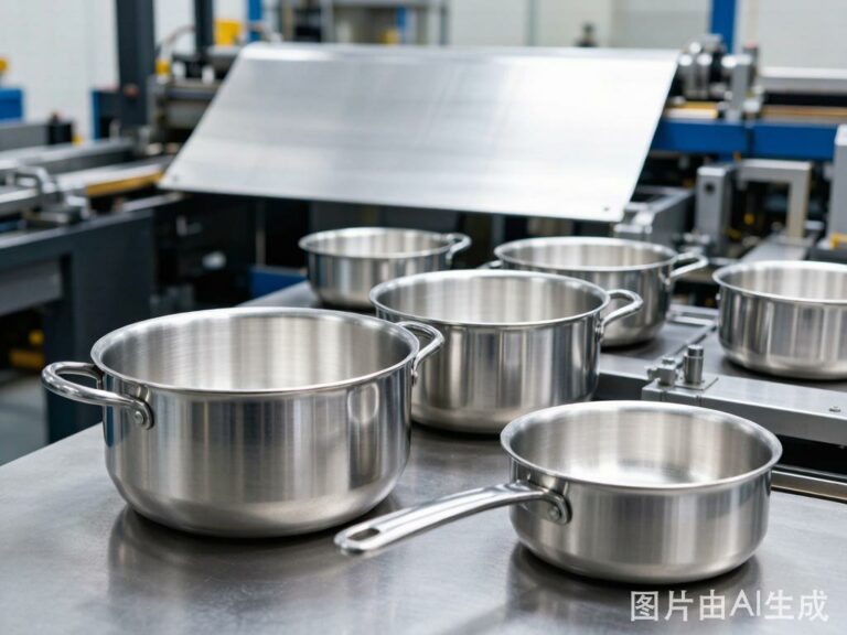 Aluminum cookware manufacturing with deep drawn pots on production line