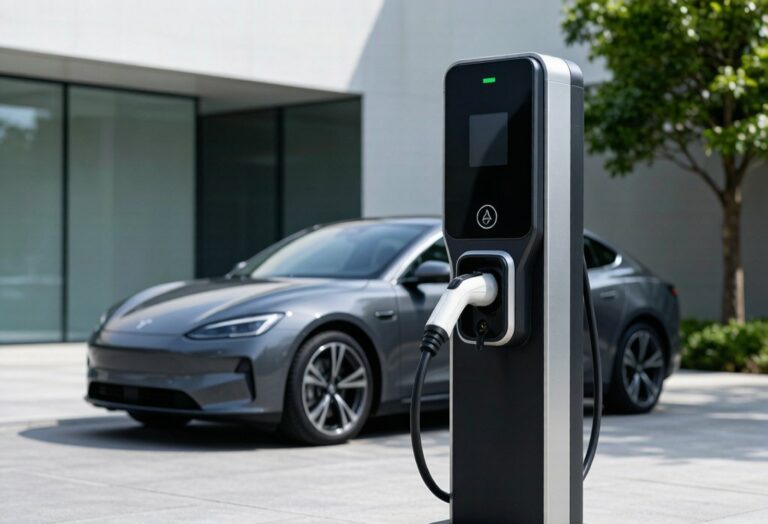 Electric vehicle connected to fast charging station powered by 3003 aluminum battery systems