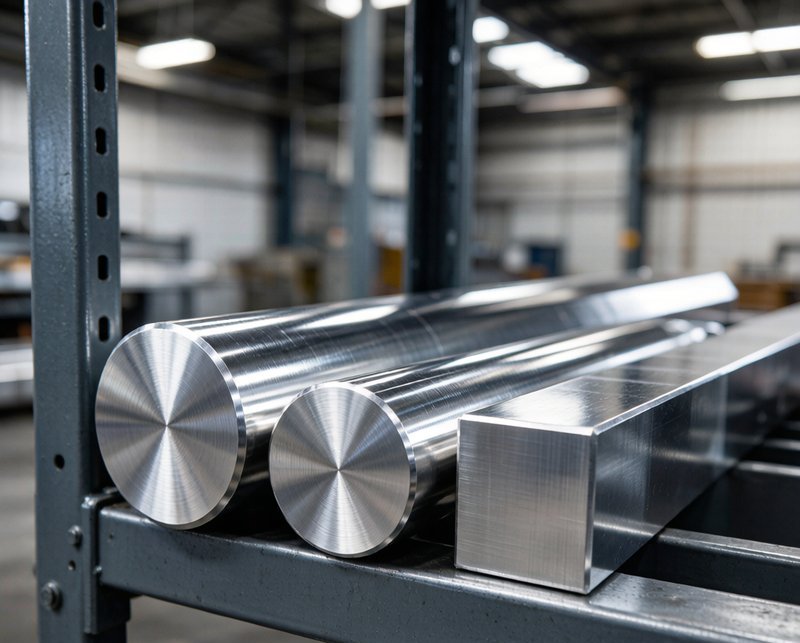 6082 T6 aluminum round bars and square bars on rack