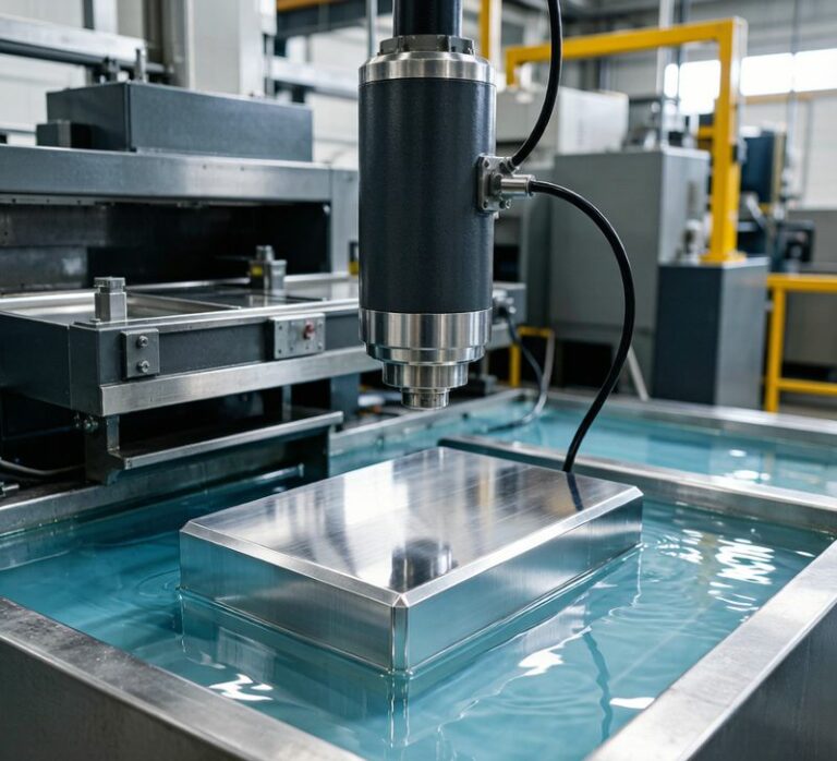 Aluminum anodizing process in industrial electrochemical bath facility