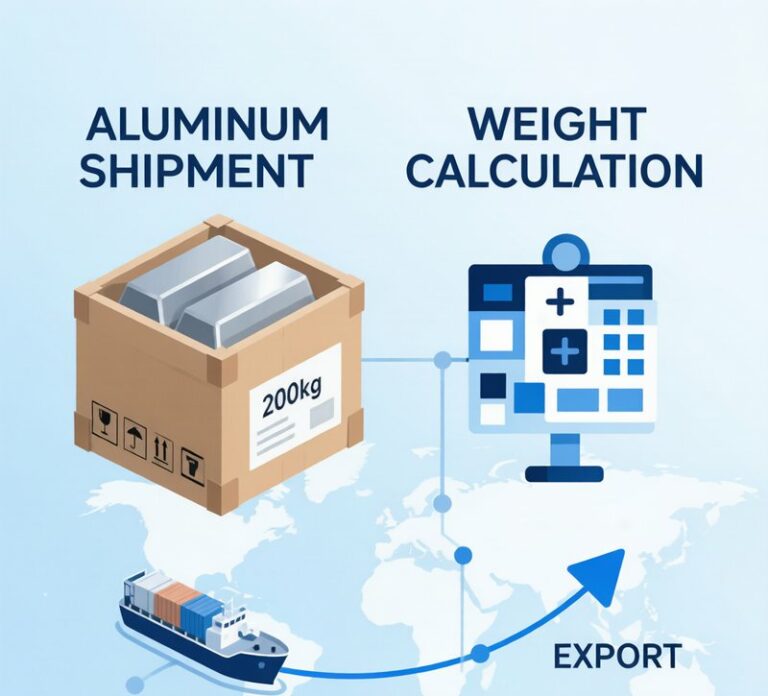 Aluminum shipment packaging and export logistics with weight calculation for freight