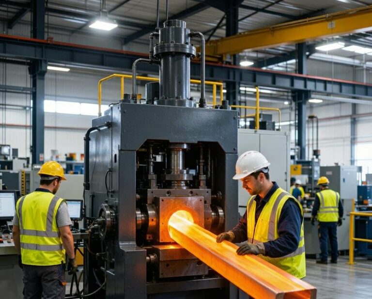 aluminum extrusion press producing 6082 profiles