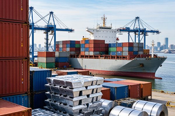 Container ship loaded with aluminum products for global export