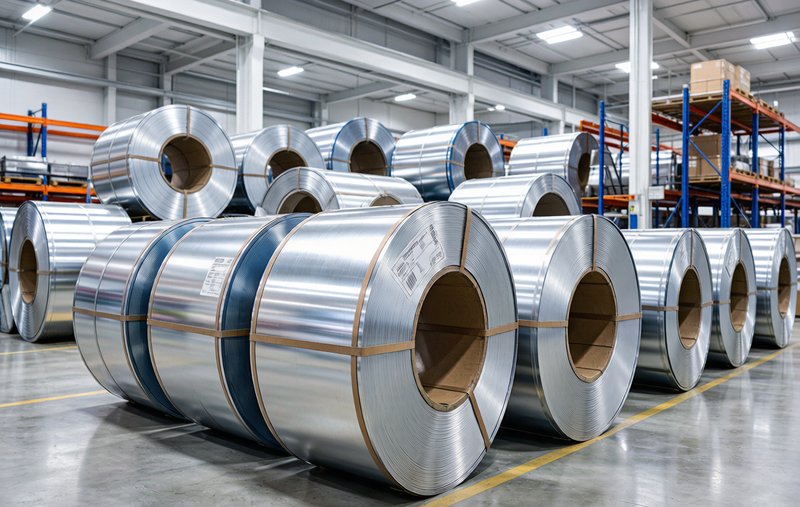 Export packaging of 5052 aluminum coils eye-to-sky on wooden cradles