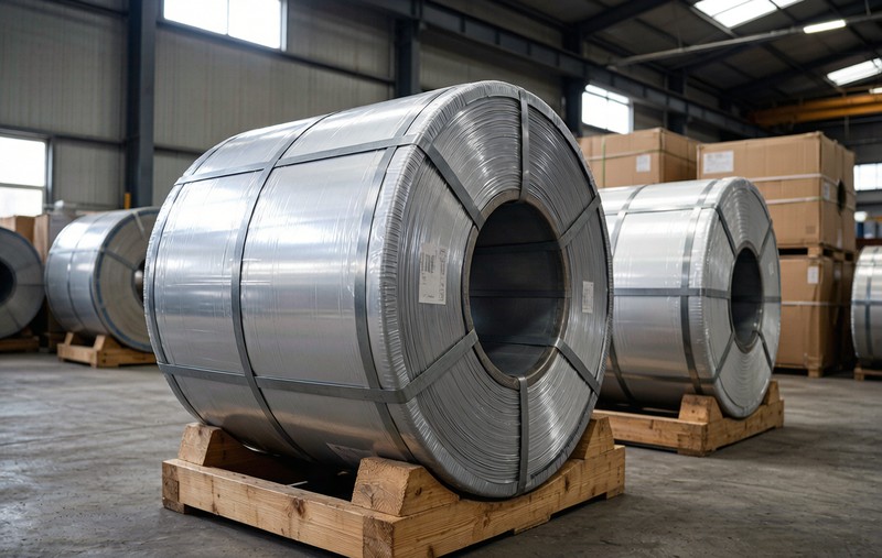 Slitting line processing wide 5052 aluminum coil into narrow strips
