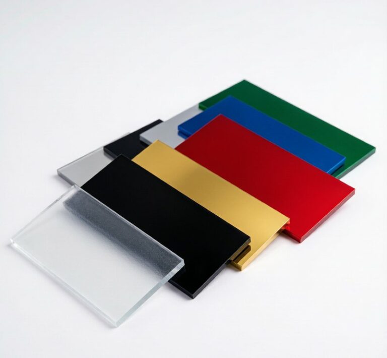 Anodized 6061-T6 aluminum sheet samples in various colors