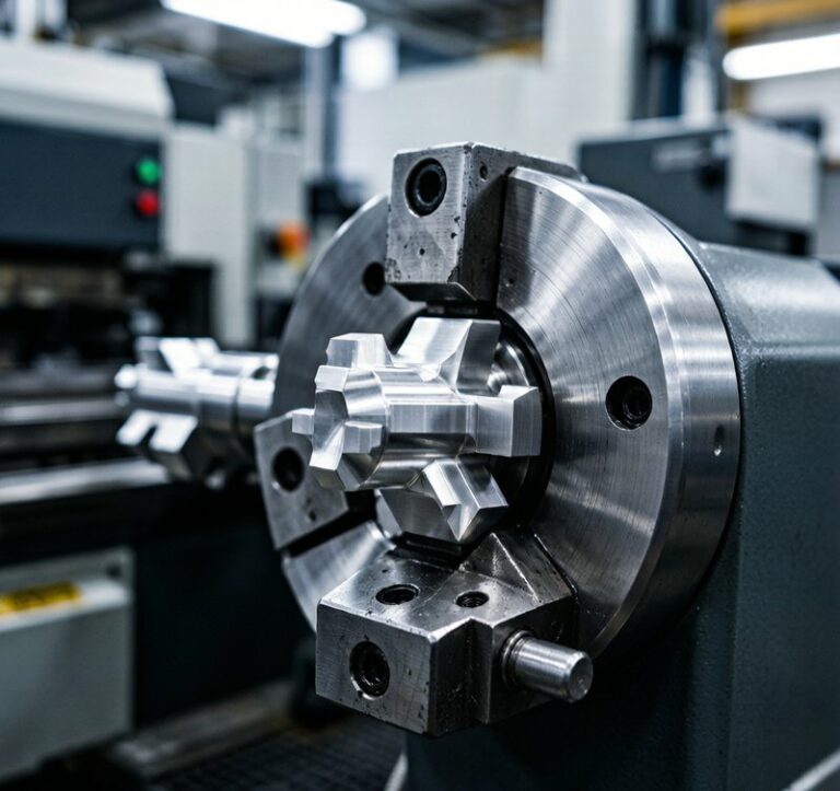 Aluminum CNC Turning on Lathe Machine in Factory