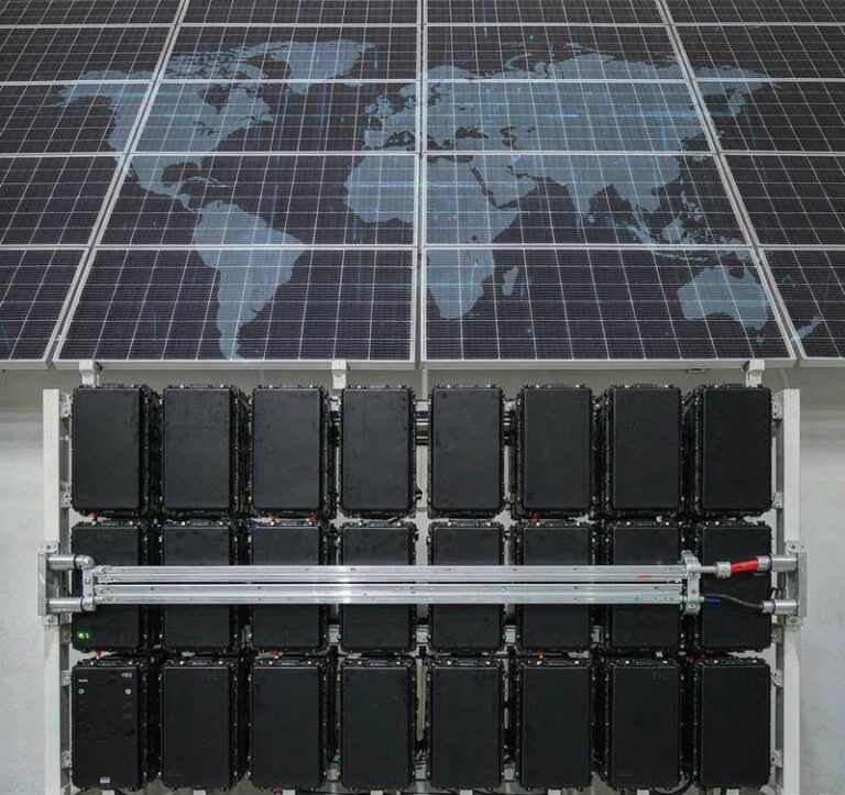 Energy storage battery rack with aluminum busbar connections between battery modules