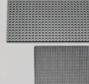 Close up of round hole perforated aluminum sheet showing clean punched holes