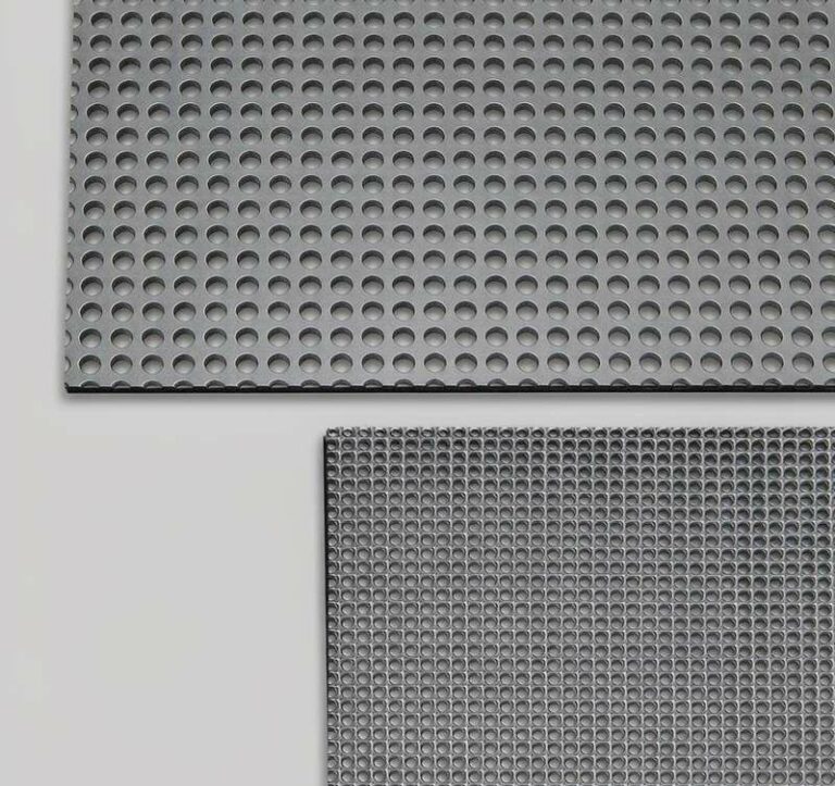 Close up of round hole perforated aluminum sheet showing clean punched holes