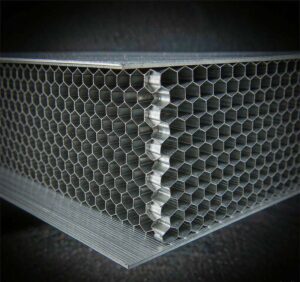 Aluminum honeycomb core cross section showing hexagonal cell structure