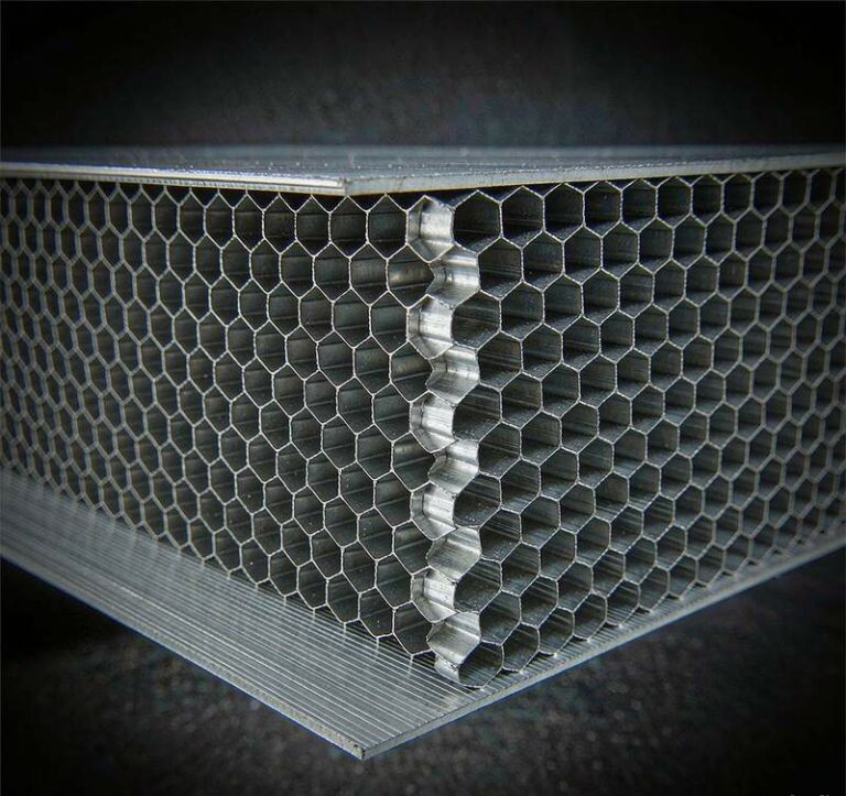 Aluminum honeycomb core cross section showing hexagonal cell structure