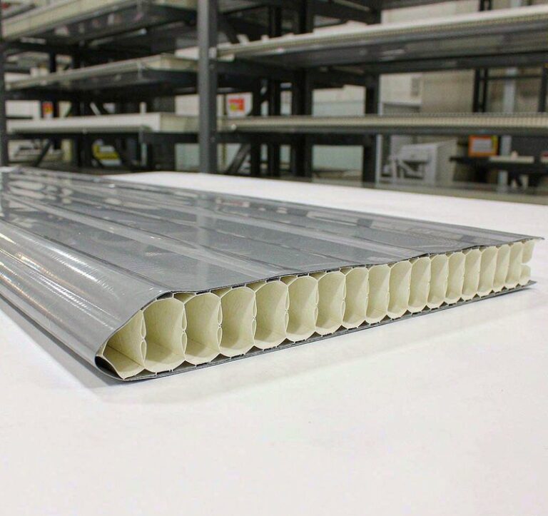 Aluminum honeycomb sandwich panel showing thin face sheets and core layers