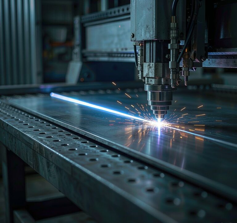 CNC laser cutting aluminum sheet producing precise clean cut edges
