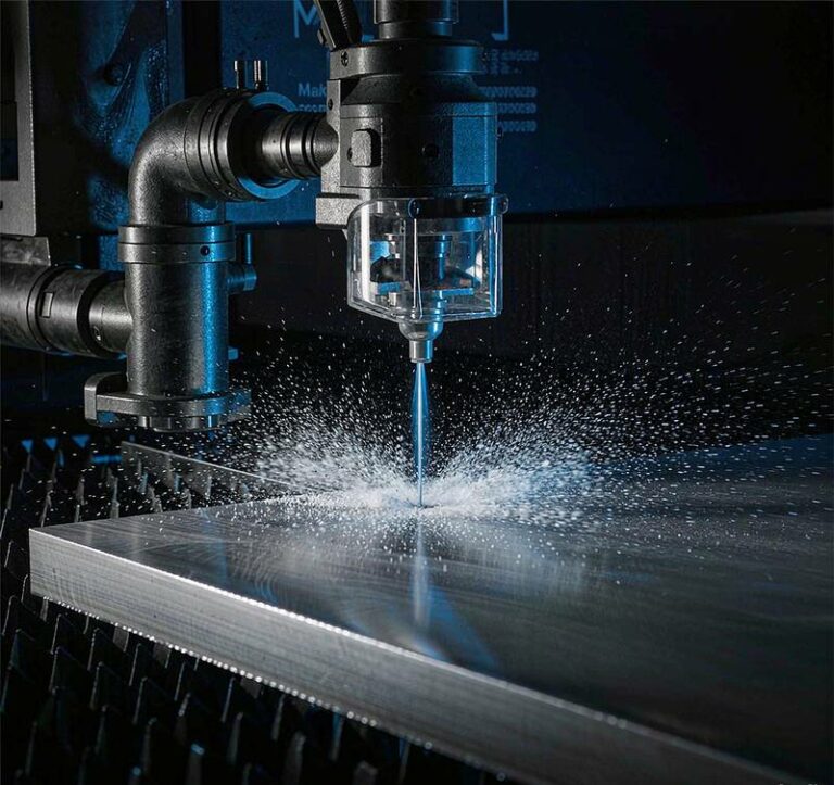 Waterjet cutting aluminum plate with abrasive water stream