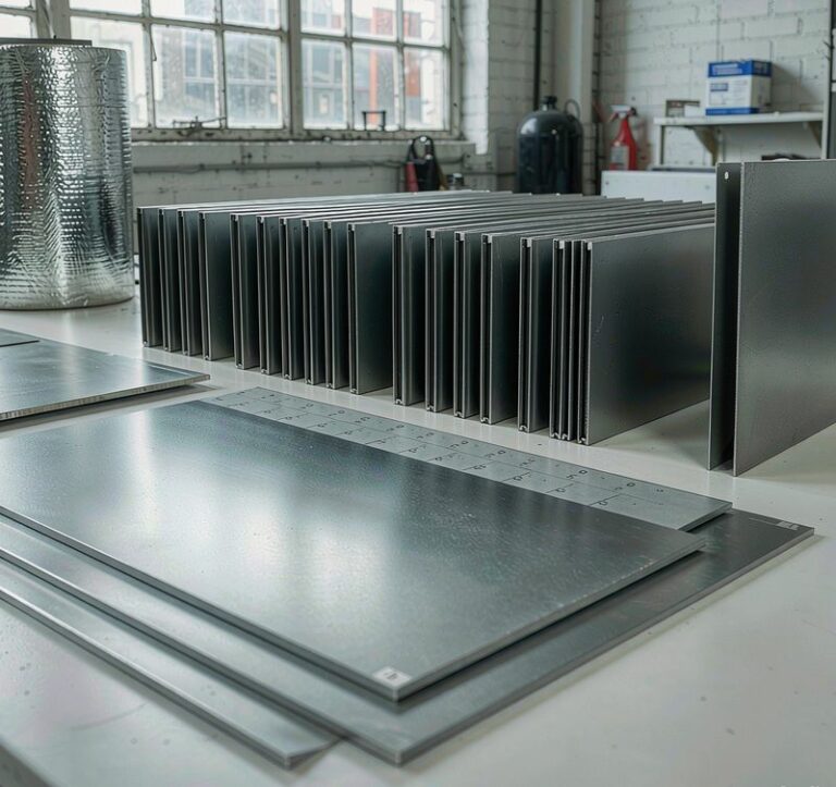 Cut aluminum parts and profiles stacked after precision cutting process
