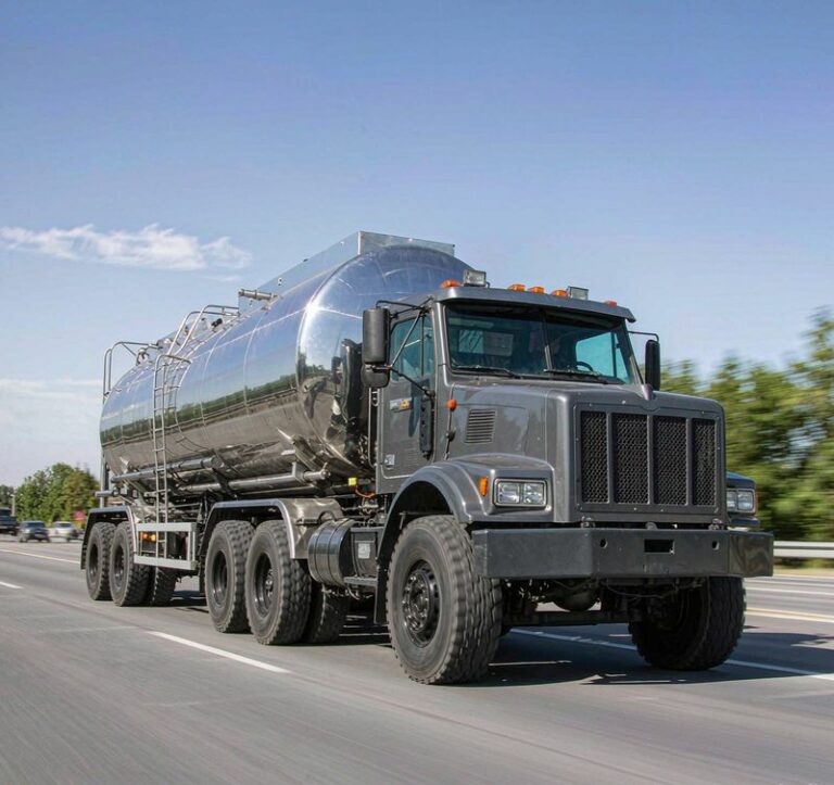 Aluminum chemical road tanker truck for hot-cargo transport under ADR IMDG